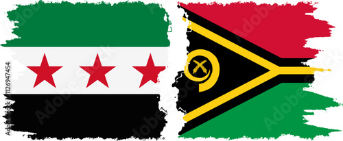 Vanuatu and Syrian Revolution grunge flags connection, vector