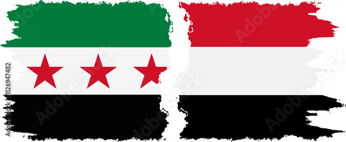 Yemen and Syrian Revolution grunge flags connection, vector
