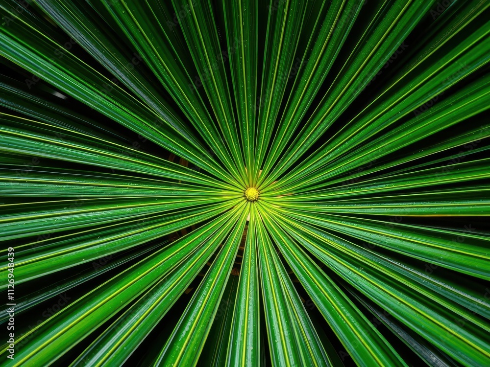 Obraz premium Close up of a lush green palm leaf with intricate texture, texture, botany, macro