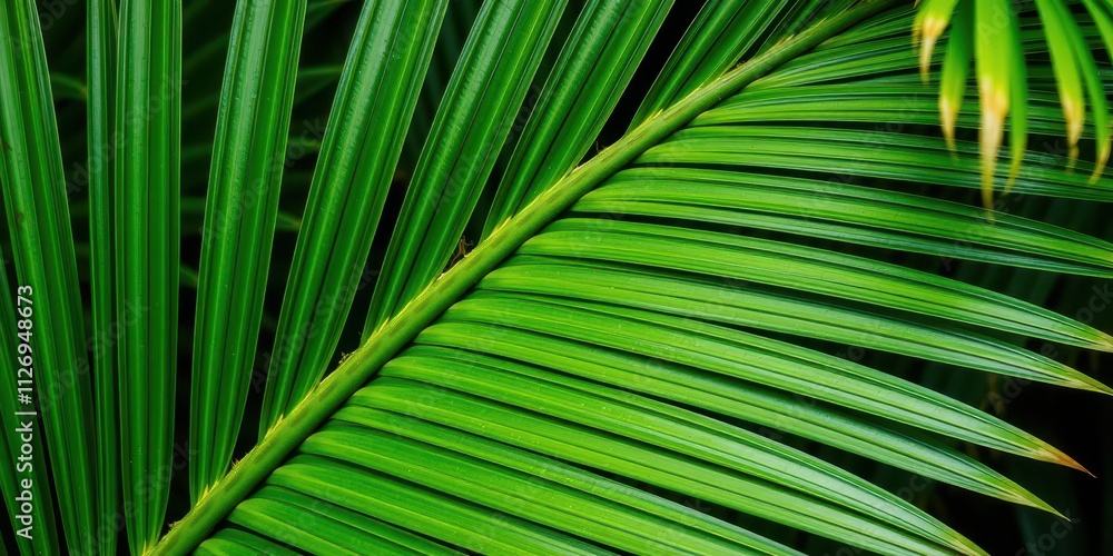 Close up of a vibrant green palm leaf with intricate textures, background, exotic, green Close up of a vibrant green palm leaf with intricate textures, background, exotic, green
