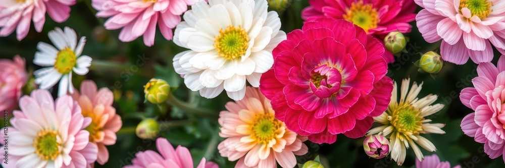 Fototapeta premium Close-up of delicate pink and white ranunculus flowers in full bloom, flowers, nature