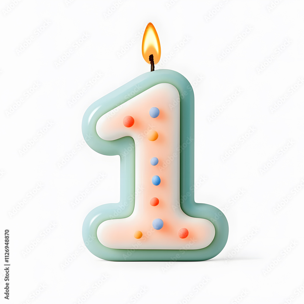 Happy Birthday burning candle in the form of number 1 one isolated on white background Happy Birthday burning candle in the form of number 1 one isolated on white background