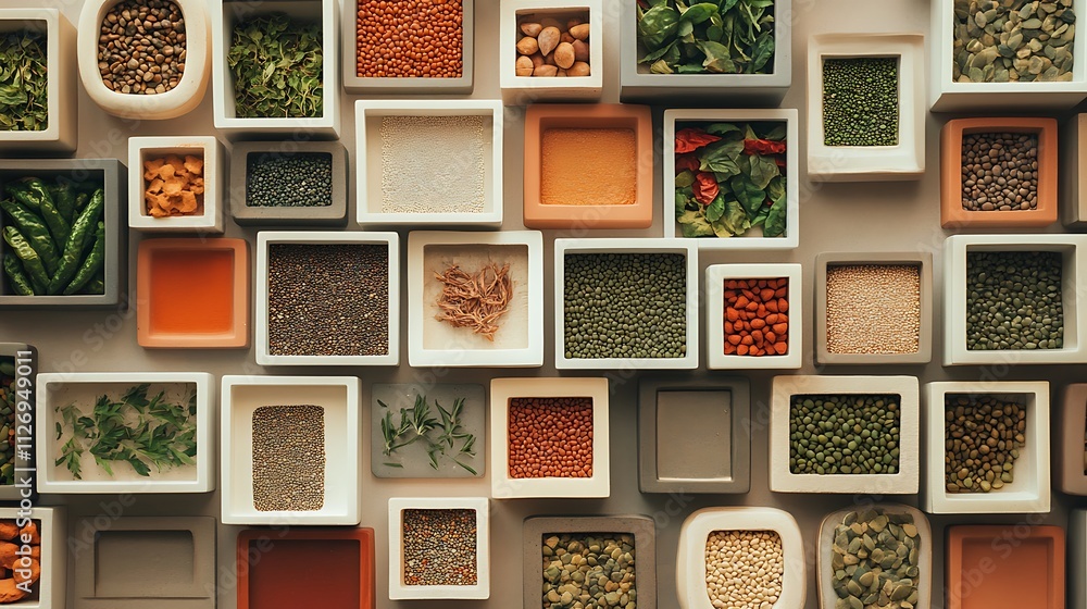 Assorted Herbs Spices And Seeds In Small Containers Assorted Herbs Spices And Seeds In Small Containers