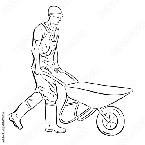 illustration of a worker construction handcart , vector 