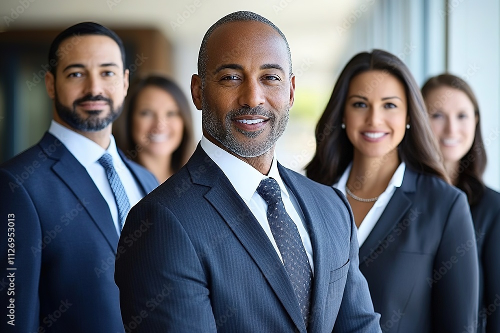 Professional team in suits posing for group portrait Professional team in suits posing for group portrait