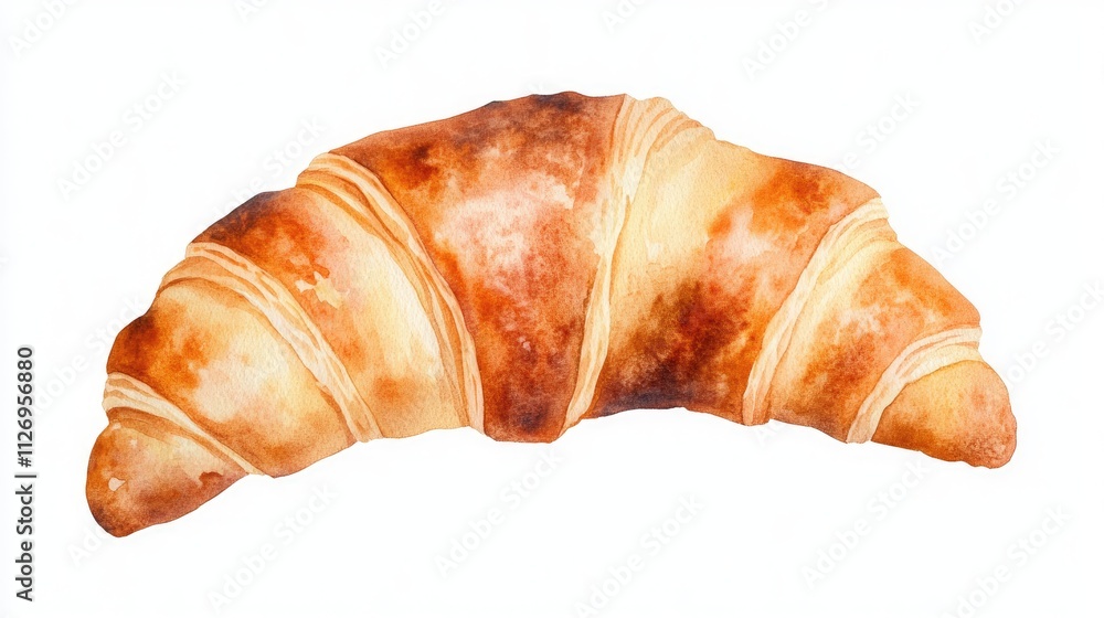 Freshly Baked Croissant with Golden Brown Crust and Soft Flaky Layers on White Background Freshly Baked Croissant with Golden Brown Crust and Soft Flaky Layers on White Background
