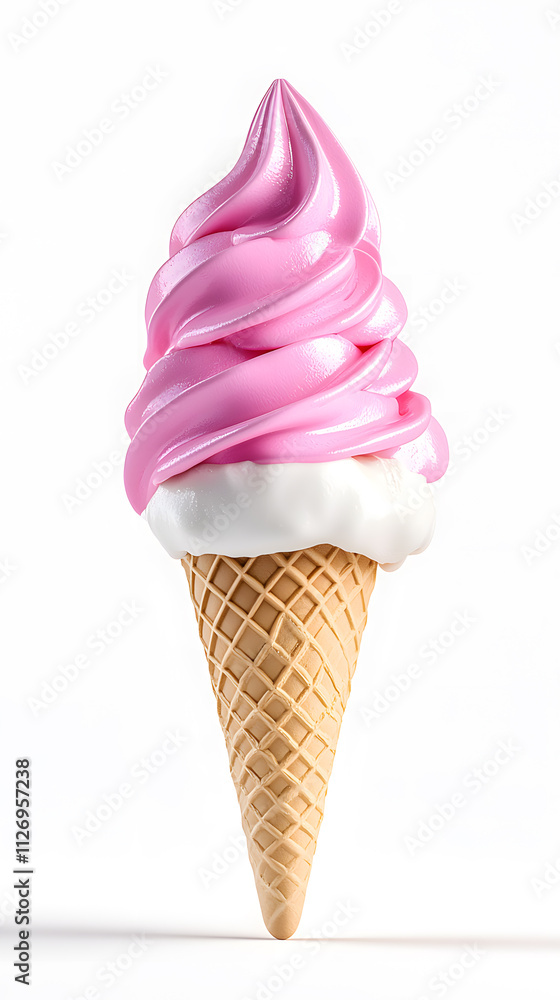 Vanilla ice cream in a waffle cone isolated on white background