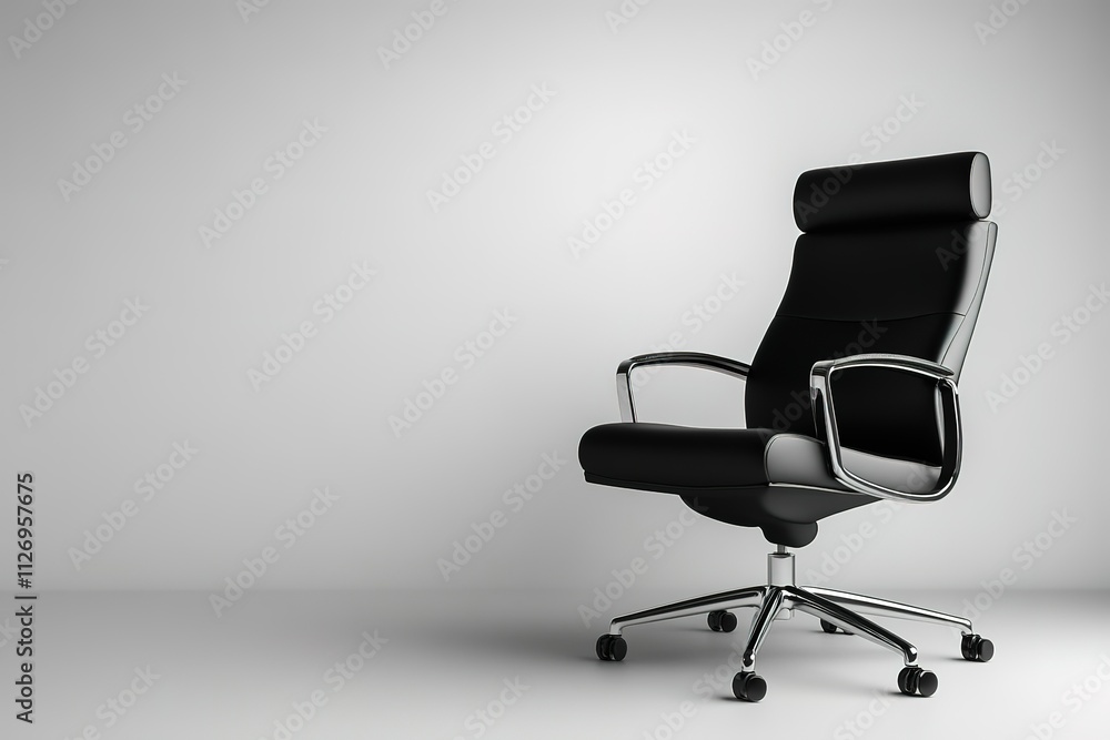 A black office chair sits in front of a white wall A black office chair sits in front of a white wall