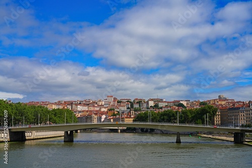 View of colorful buildings on the quay on the Saone River in downtown Lyon, France. photo