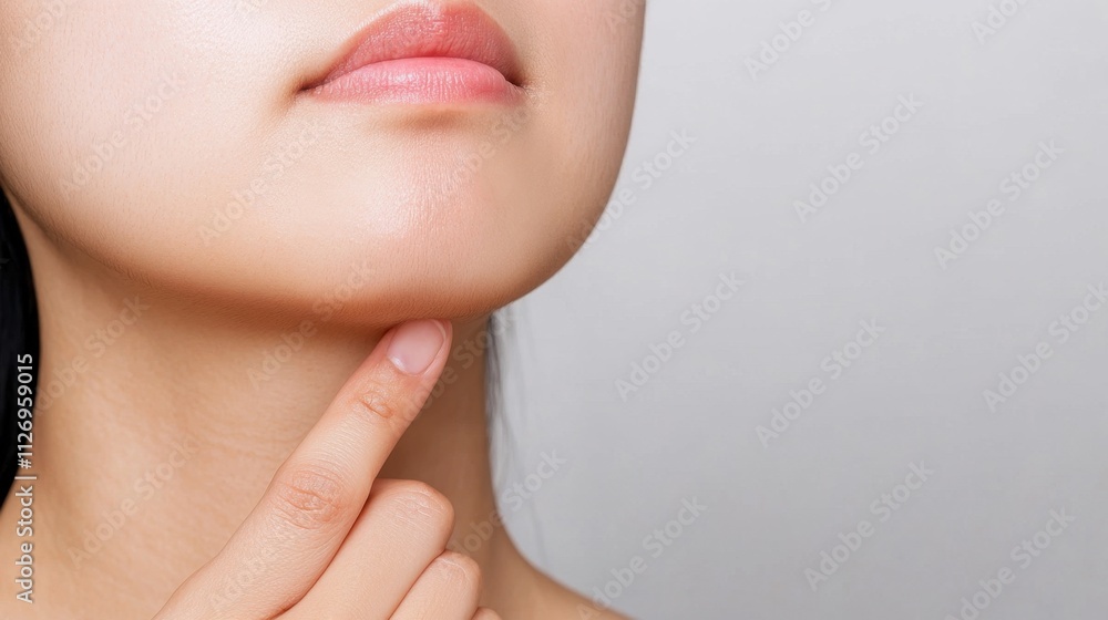 Thoughtful woman touching her chin with a contemplative expression close-up