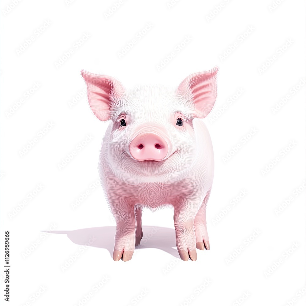 Cute Pig Character with Bright Eyes and Shiny Fur Standing on White Background for Fun and Playful Illustrations Cute Pig Character with Bright Eyes and Shiny Fur Standing on White Background for Fun and Playful Illustrations
