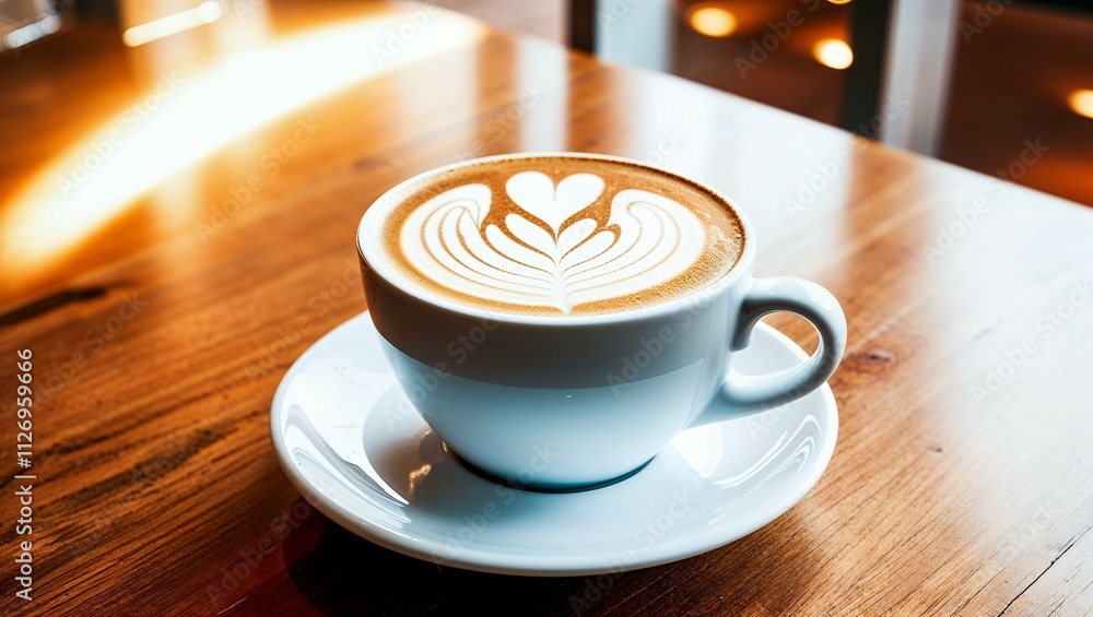 Close up hot cappuccino white coffee cup with heart shape latte art on dark brown old wood table at cafe,food and drink concept Close up hot cappuccino white coffee cup with heart shape latte art on dark brown old wood table at cafe,food and drink concept