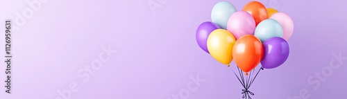 Colorful Balloons Floating Against a Soft Purple Background for Celebrations and Festive Occasions