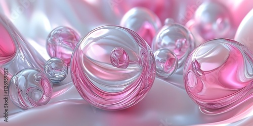 Abstract pink and white glossy spheres on silk.