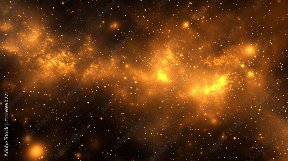 Naklejka premium Golden Nebula: A Cosmic Dance of Amber and Starlight