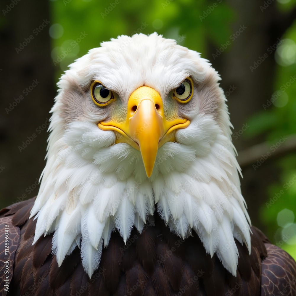 Close-Up of a Majestic Eagle in a Dense Forest Setting Close-Up of a Majestic Eagle in a Dense Forest Setting