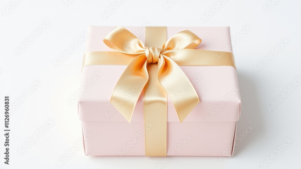 A delicately wrapped pink gift box adorned with a golden ribbon bow, perfect for a special occasion A delicately wrapped pink gift box adorned with a golden ribbon bow, perfect for a special occasion