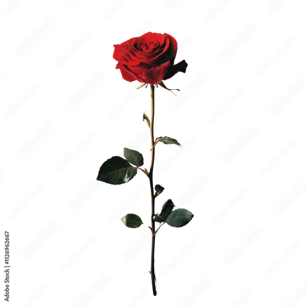 Fototapeta premium Single Red Rose Isolated on White Background