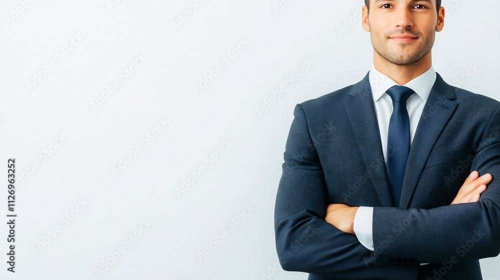 Confident Asian Corporate Executive Standing Tall in Tailored Suit Confident Asian Corporate Executive Standing Tall in Tailored Suit