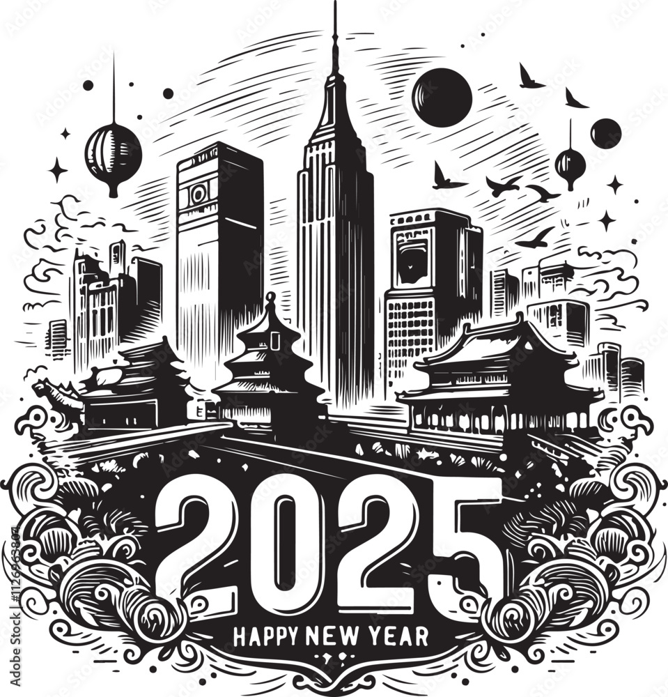 Obraz premium Happy new year 2025 t short design