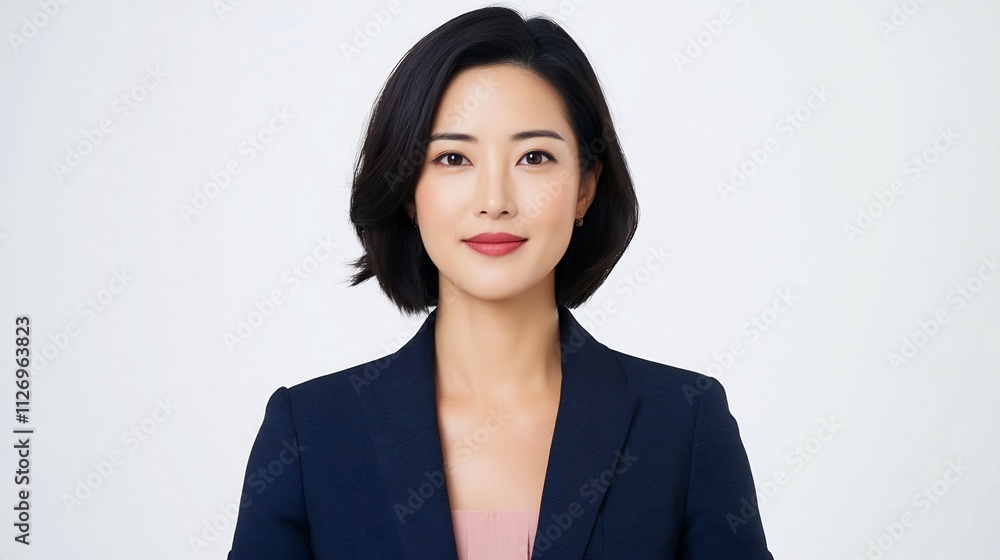 Confident and Poised Asian Professional Businesswoman in Blazer Against White Background Confident and Poised Asian Professional Businesswoman in Blazer Against White Background