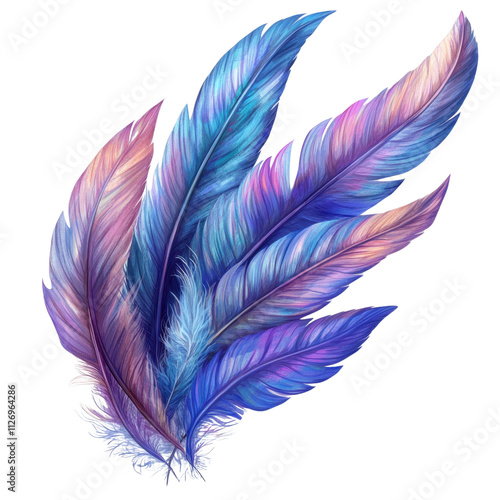 A soft and fluffy blue and white feather design with intricate details, showcasing a natural and decorative pattern in a vector illustration style photo