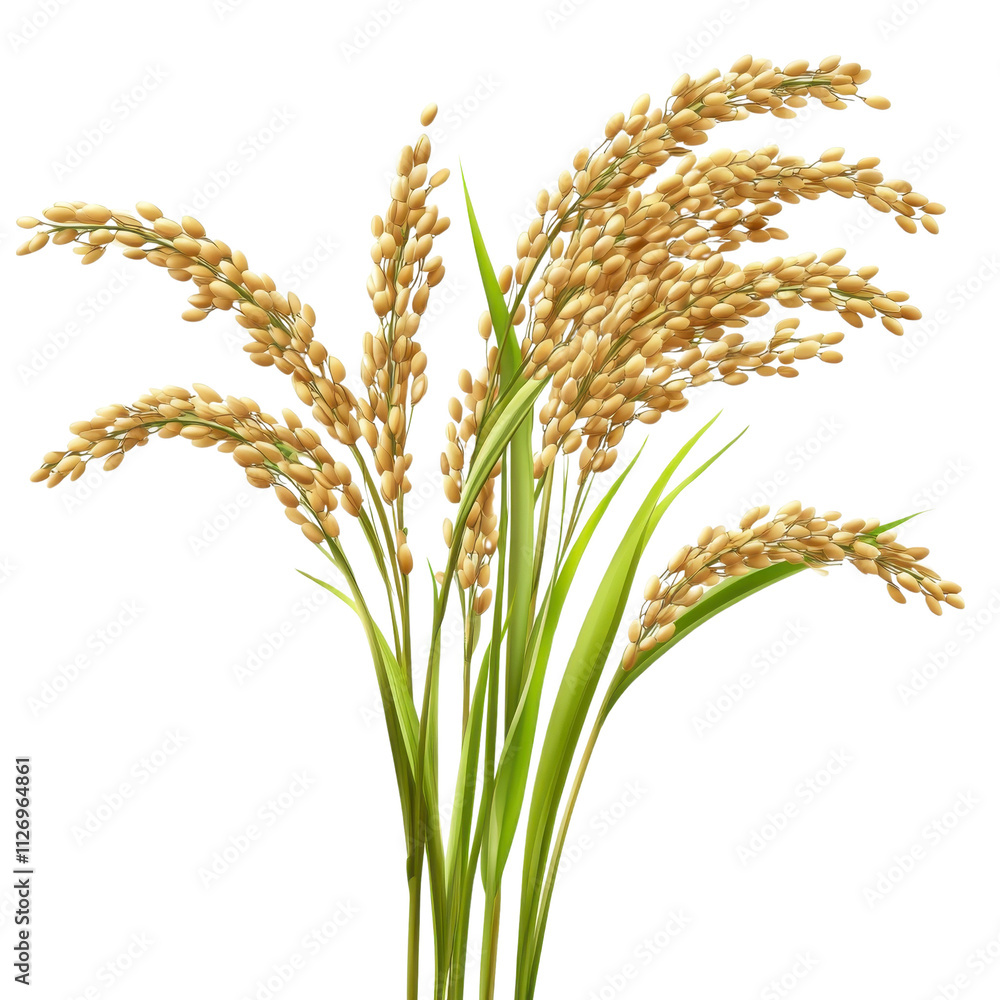 Fototapeta premium Wheat ears isolated on a white background with grains and green stems