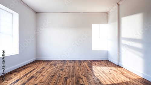 Empty white room with wooden floor