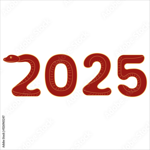 Chinese 2025 New Year Numeric. Zodiac Asia Silhouette Snake