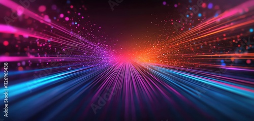 Dynamic abstract background with vibrant light beams in shades of blue, pink, and orange.