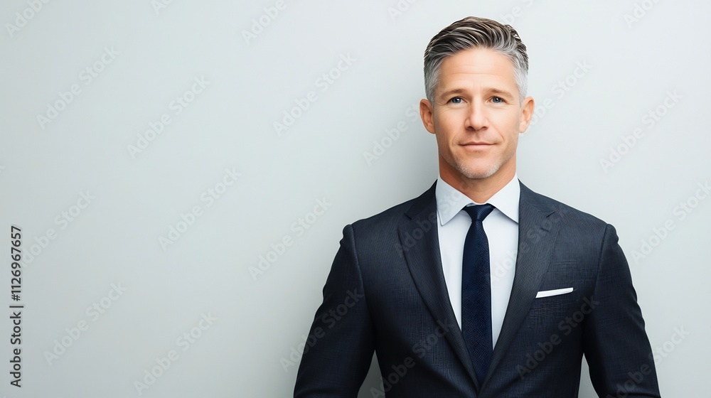 Confident Business Executive Dressed in Formal Suit on White Background Confident Business Executive Dressed in Formal Suit on White Background