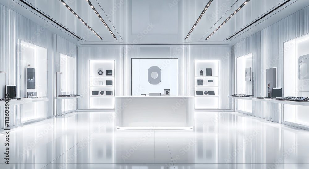 Modern retail space with sleek displays and a minimalist design. Modern retail space with sleek displays and a minimalist design.