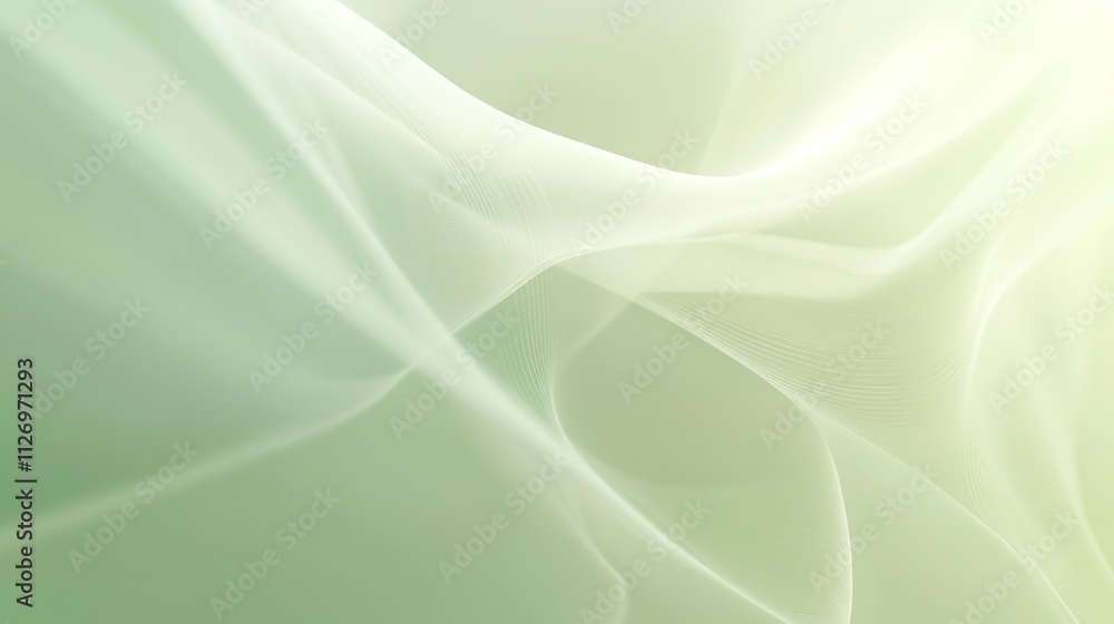 Fototapeta premium Soft blurred abstract background with light green gradient and flowing lines.