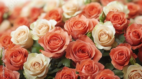 This wallpaper features a top view of natural fresh red roses arranged in a beautiful pattern