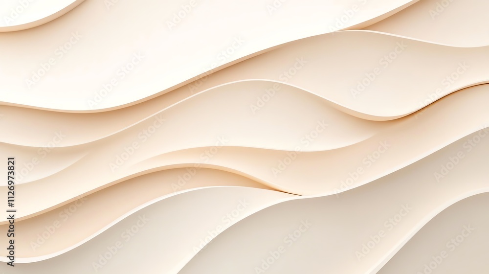 Obraz premium Abstract wave patterns in beige with soft shadows, creating an elegant and minimalist 3D art effect.