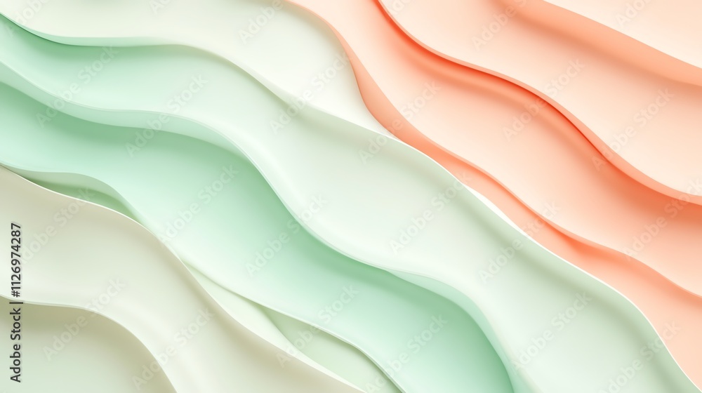 Obraz premium Abstract pastel waves create a soothing pattern, evoking serenity and calm in gentle colors.