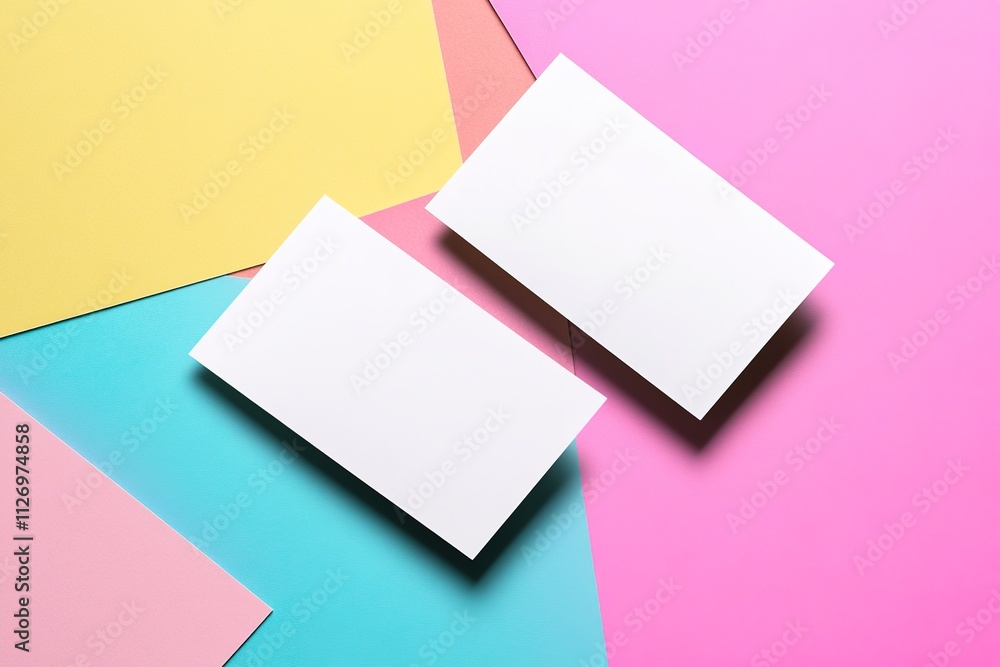 mockup of two blank business cards placed on colorful gradient background with soft shadows enhancing design mockup of two blank business cards placed on colorful gradient background with soft shadows enhancing design