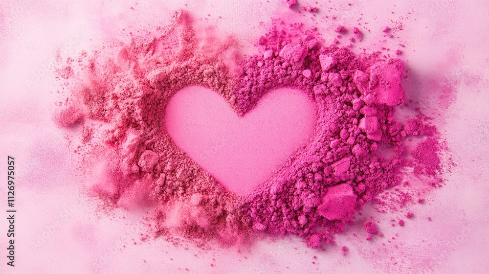 Pink heart shape in vibrant powdered texture on pastel background. The 14th of February. Happy Valentine's Day Pink heart shape in vibrant powdered texture on pastel background. The 14th of February. Happy Valentine's Day