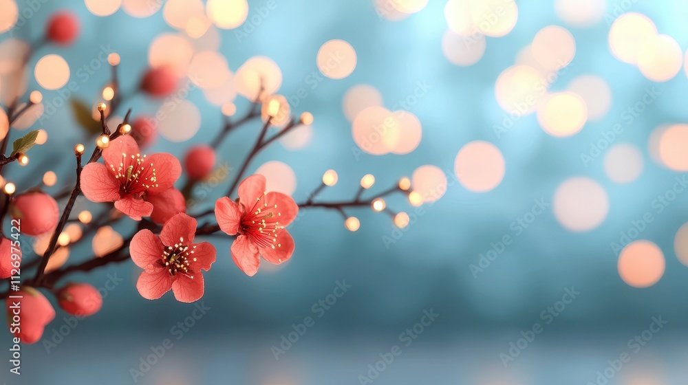 Illuminated Peach Blossoms A Festive Spring Scene Illuminated Peach Blossoms A Festive Spring Scene