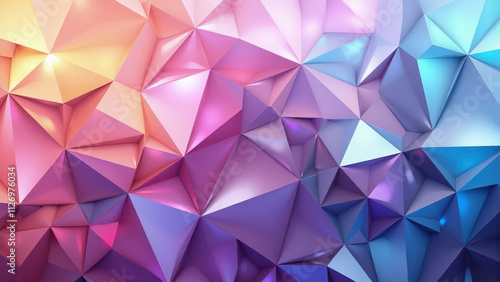 Low poly triangular facets forming an abstract gradient going from orange to blue photo