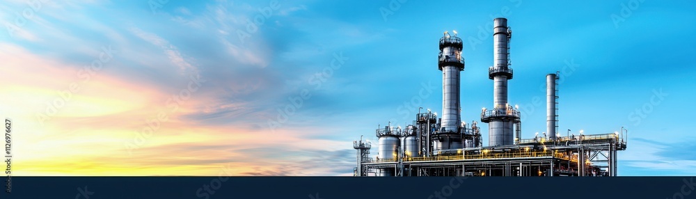A modern oil rig stands against a vibrant sunset, showcasing industrial structures amidst a tranquil sky. A modern oil rig stands against a vibrant sunset, showcasing industrial structures amidst a tranquil sky.