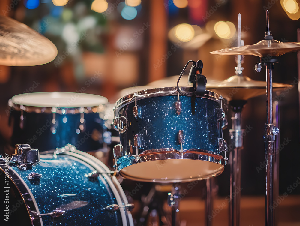 Naklejka premium Drums, drum kit, musical background. Neural network AI generated art