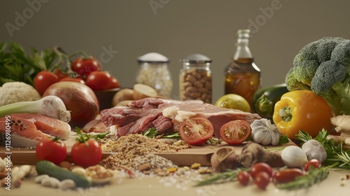 A detailed look at a balanced paleo diet meal. featuring lean meats, vegetables, and nuts. emphasizing natural and unprocessed foods. ideal for dietary guides photo