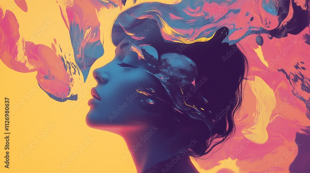 Abstract Portrait of a Woman Immersed in Vivid Colors Abstract Portrait of a Woman Immersed in Vivid Colors