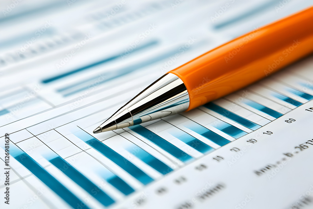 Orange Pen on Financial Chart Image Orange Pen on Financial Chart Image