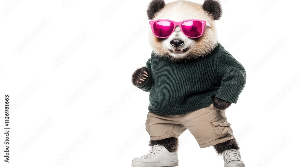 A playful panda in sunglasses and casual attire, exuding a fun and trendy vibe. A playful panda in sunglasses and casual attire, exuding a fun and trendy vibe.