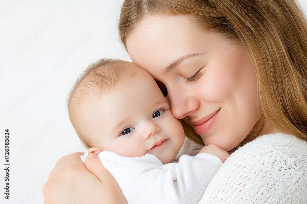 Motherhood, love, and happiness concept: happy mother holding her smiling baby Motherhood, love, and happiness concept: happy mother holding her smiling baby