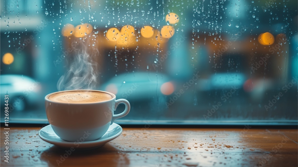 A coffee shop interior on a rainy day A coffee shop interior on a rainy day