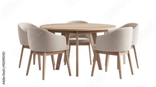 a round dining table with chairs isolated on a transparent background