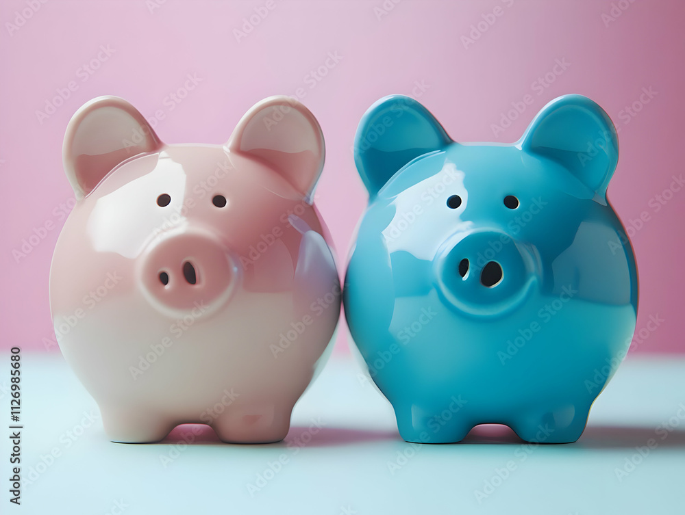 Pink and Blue Piggy Banks Illustration Pink and Blue Piggy Banks Illustration